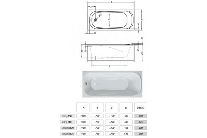 Акриловая ванна Kolpa-San String BASIS 150x70  см