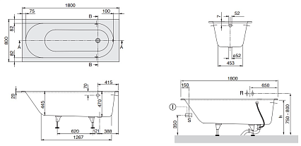 Квариловая ванна Villeroy&Boch Oberon 180x80 см, арт. UBQ180OBE2V-01