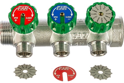 Регулирующий коллектор FAR 1" ВР-НР с 3 отв. 1/2" НР межосев. 45 мм FK 3822 112
