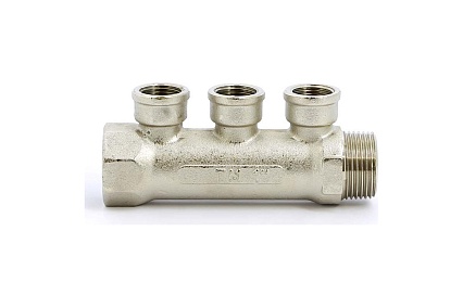 Коллектор Tiemme 3 отвода, 1"х1/2"В (никель) 1910077 / 1943N060403