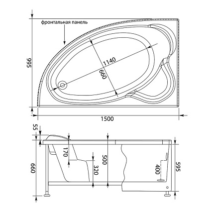 Акриловая ванна Aquanet Mayorca 150x100 L, арт. 00204008