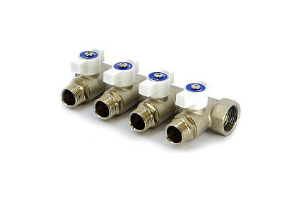Коллектор НВ 3/4 4х1/2 Н 40мм с кранами, никелированный Uni-Fitt 420N3240