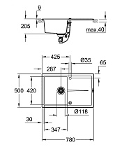 Кухонная мойка Grohe K400 31639AT0 78 см серый гранит