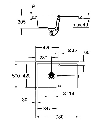 Кухонная мойка Grohe K400 31639AT0 78 см серый гранит