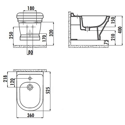 Подвесное биде Creavit Antik AN510-00CB00E-0000 белый