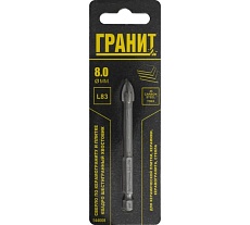 Сверло по керам Гранит у и плитке Квадро 8x83 мм, 1/4HEX-E Гранит 144008