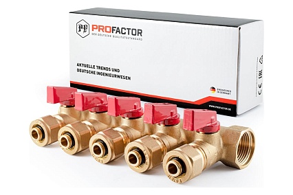 Коллектор с шаровыми кранами PROFACTOR в/н 3/4" х 5 вых 16 цанга PF MVP 266.5