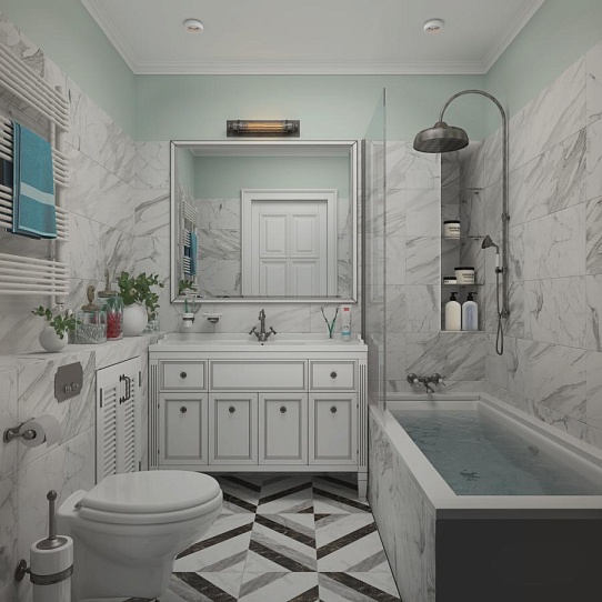 Дизайн-проект ванной комнаты "Британская эстетика прошлого столетия".