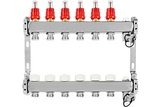Коллекторная группа из нержавеющей стали ColSys 802 6 выходов, с расходомерами, термостатическими и дренажными клапанами и воздухоотводчиками 180222506
