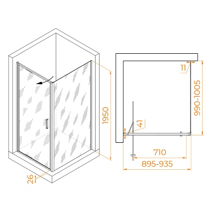 Душевой уголок RGW Stilvol SV-145B (SV-05B + Z-050-2B) 90x100 прозрачное, черный 703214590-14