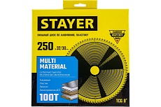 Пильный диск по алюминию Stayer Multi Material 250x32/30 мм, 100Т, супер чистый рез 3685-250-32-100