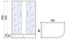 Душевой уголок River Don XL 120/90/24 MT 120x90 10000008319 хром, матовое, L с поддоном