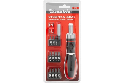 Реверсивная отвертка с набором бит Matrix MASTER CrV, 11 шт. 11546