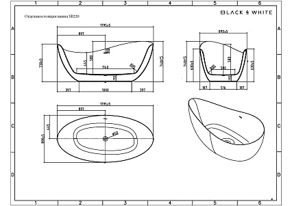 Акриловая ванна Black&White Swan SB220 180x89