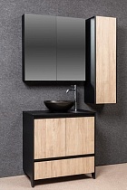 Мебель для ванной Velvex Klaufs 90 см напольная, 2 дверцы черный матовый/дерево шатанэ