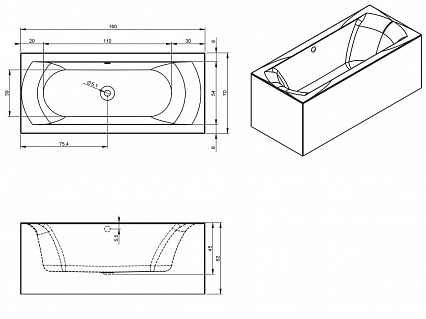 Акриловая ванна Riho Linares Plug&Play 160x70 L/R с монолитной панелью