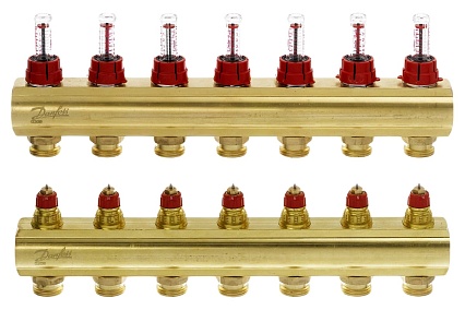 Коллекторы Danfoss FHF-7F с расходомерами для 7 контуров 088U0527