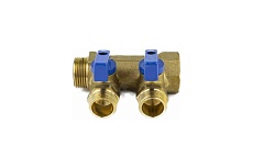 Коллектор Aquasfera латунь, шаровой кран, синий, 3/4&quot;, 3 выхода, 1/2&quot;, 35 мм 9025-02 027-8991