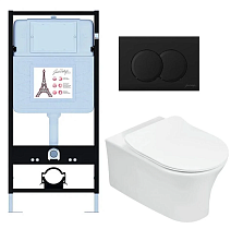 Подвесной унитаз Jacob Delafon Aleo E21731RU-BL комплект 4в1, клавиша черный матовый