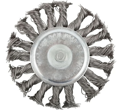 Корщетка, тип "колесо", со штифтом, стальная витая проволока, 100 мм MOS 38494М