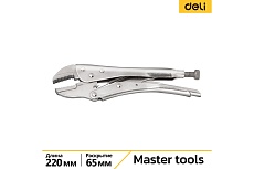 Зажимные клещи Deli 110710 ручной зажим с прямыми губками с фиксатором регулируемые DL109010 220мм рабочий ход 65мм, углеродистая сталь