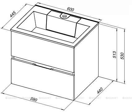 Тумба с раковиной Aquanet Алвита 60 см белый глянцевый