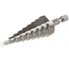 Ступенчатое сверло по металлу Барс 4-6-8-10-12-14-16-18-20 мм Р6М5 шестигранный хвостовик 72361