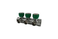 Коллектор с регулирующими клапанами SANTECHSYSTEMS 1", 3 выхода 3/4" ЕК н/р, межосевое расстояние между выходами 45мм 129-8680