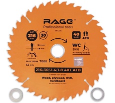 Диск пильный универсальный 216 мм (8 1/2”), Z40, посадка 30+25.4/20/16 мм RAGE By VIRA 594235