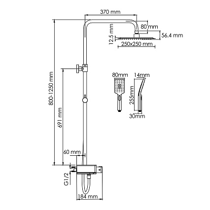 Душевая стойка WasserKRAFT A114.255.130.CB Thermo с термостатом, хром/черный