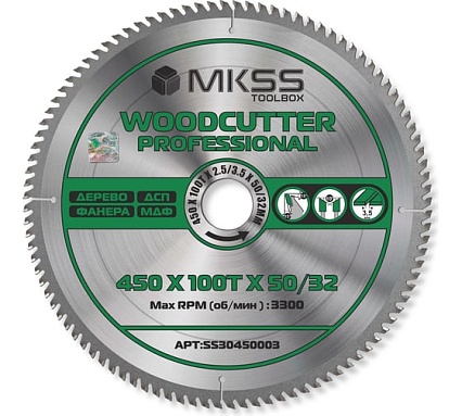 Диск пильный по дереву MKSS Toolbox Woodcutter Professional SS3045 450x100Тх2.5/3.5x50/32 мм SS30450003