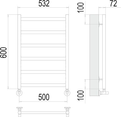 Полотенцесушитель водяной Terminus Аврора П6 500x600, 4670078529893