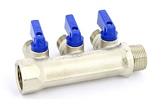 Коллектор Tiemme 3 отвода, с шар. клапанами 1х1/2&quot;(16) (никель) 1820007 / 1833N160403