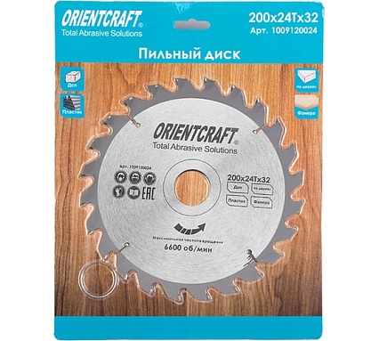 Диск пильный по дереву Orientcraft 200х32/30 мм, 24Z 1009120024