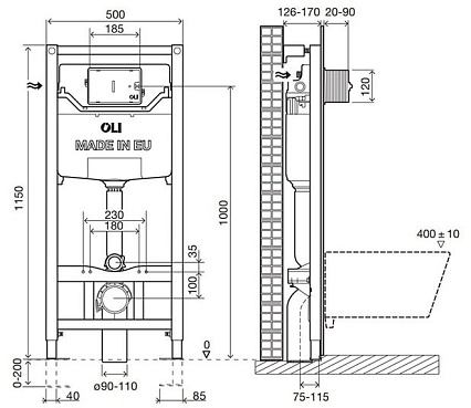 Инсталляция для унитаза OLI 120 Eco Sanitarblock pneumatic 879235pKA00 с кнопкой Karisma хром