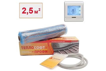 Нагревательный мат ТеплоСофт Профи 2,5 м.кв. 375Вт с сенсорным терморегулятором 25375/4