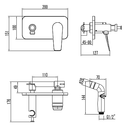 Смеситель Lemark Bronx LM3720BL с гигиеническим душем, черный