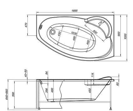 Каркас Aquanet Sofia 170x100 R 00204042