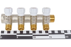 Коллектор MVI латунный с регулирующими вентилями 3/4&quot;x1/2&quot;x4 выхода MM.404.0504