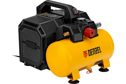 Компрессор Denzel dls750/6 безмасляный малошумный 750 вт, 140 л/мин, ресивер 6 л 58019