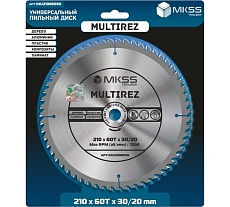 Диск пильный универсальный MKSS Toolbox MU2100 210x60Тх1.5/2.4x30/20мм Multirez MU21006030