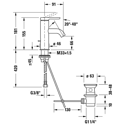 Смеситель для раковины Duravit C.1 C11010001010, с донным клапаном