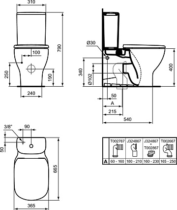 Унитаз-компакт напольный Ideal Standard Tesi Aquablade V0005D (с бачком и сиденьем SoftClose)