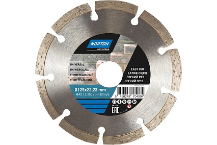 Алмазный диск с сегментированной кромкой 125x22.2, универсальный NORTON 70184601271