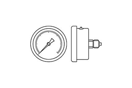 Манометр от 0 до 100 бар из углеродистой стали, D40 мм, NPT 1/4", штуцер сзади по центру A-Flow G10-C-4N-40B-100bar