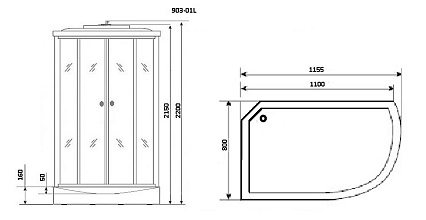 Душевая кабина Niagara NG-903-01L 120x80 стекло тонированное