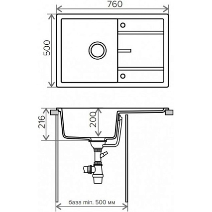 Кухонная мойка Tolero R-112 №911 76 см черный