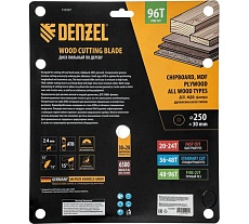 Пильный диск по дереву Denzel 250x30 мм, 96 зубьев 733597