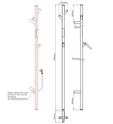 Полотенцесушитель электрический Bemeta 704151014 30W 103x1180 стойка, белый матовый