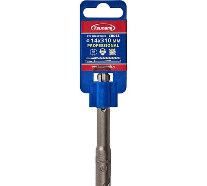 Бур по бетону Tsunami PROFESSIONAL Cross 14х310/255 мм, SDS-plus T10610300014310